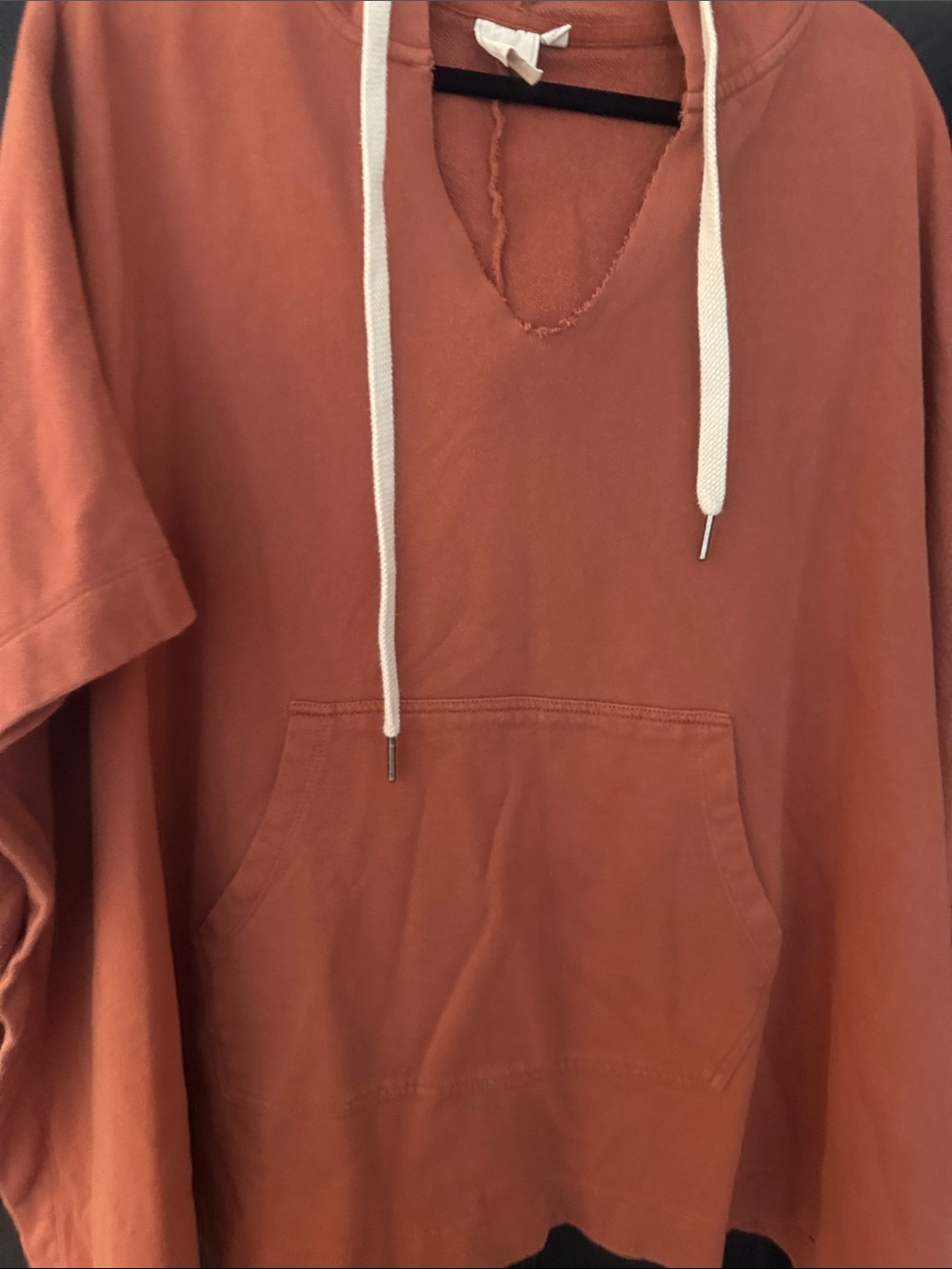 Burnt Orange Hooded Pullover Poncho with Front Pocket - Picture 4 of 5